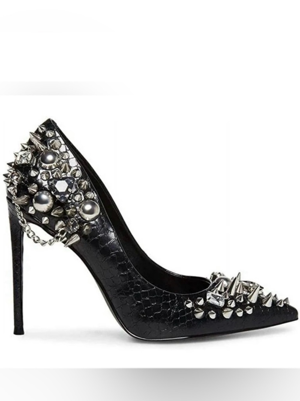 Steve Madden Black Studded Faux-Croc Embossed Pointed Heels. Punk Rock Vibe.